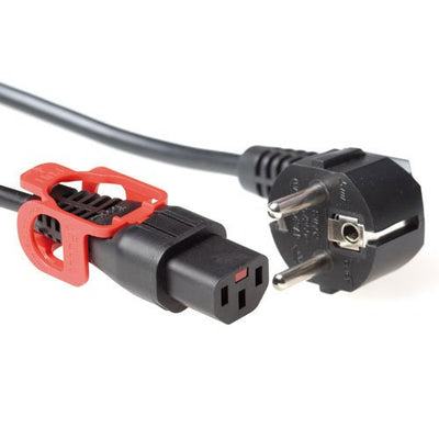 Powercord Schuko Cee 7 Male (angled) - C13 IEC Lock + Black 2M, EL332S — image 1