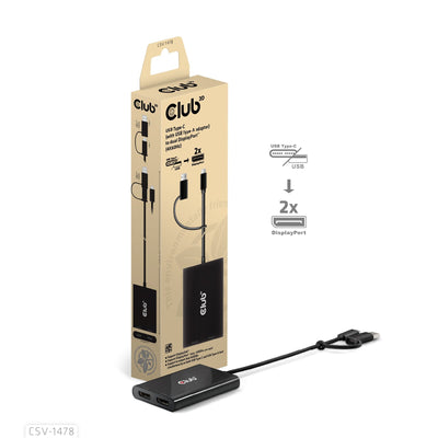 CLUB3D Adapter USB-C 2X DP 4K@60HZ With USB-A Adapter M H Retail — image 1