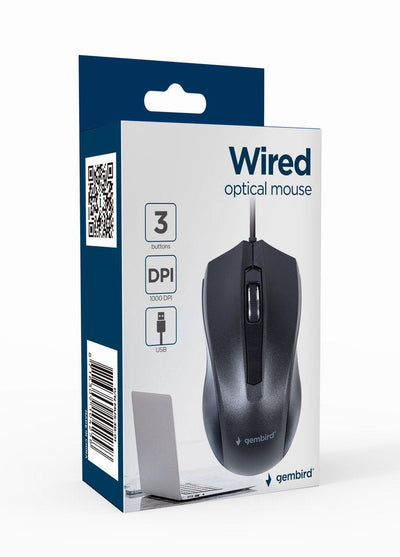 Gembird Mouse Optico MUS-3B-01, 1000 Dpi, Usb, Black, 1.35M Cable Length — image 1