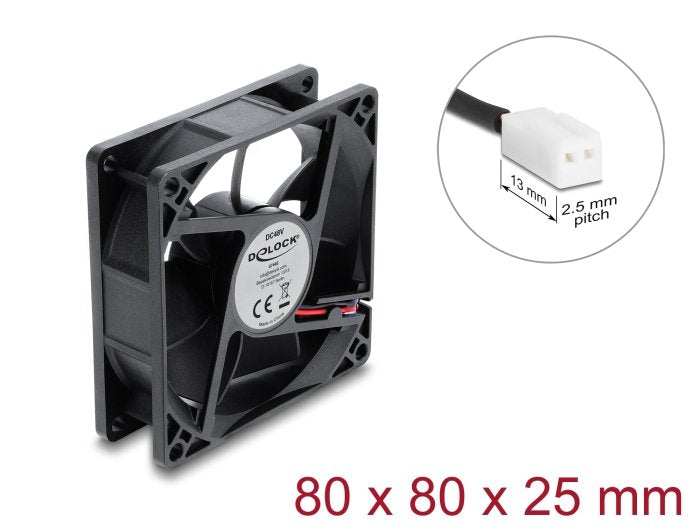 Delock Fan Axial 48V Dc, 80 X 80 X 25MM With 2 Pin Connection Fan Black