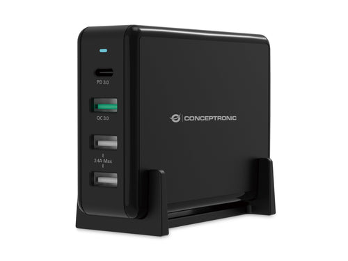 Conceptronic Charger USB Quick Charge PD 4 Ports 3 Ports USB-A 1 Port USB-C 65W — image 1