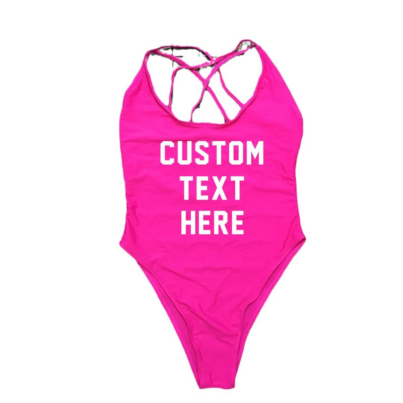Letter-printed Double-strap Crisscross One-piece Swimsuit With A Backless Design