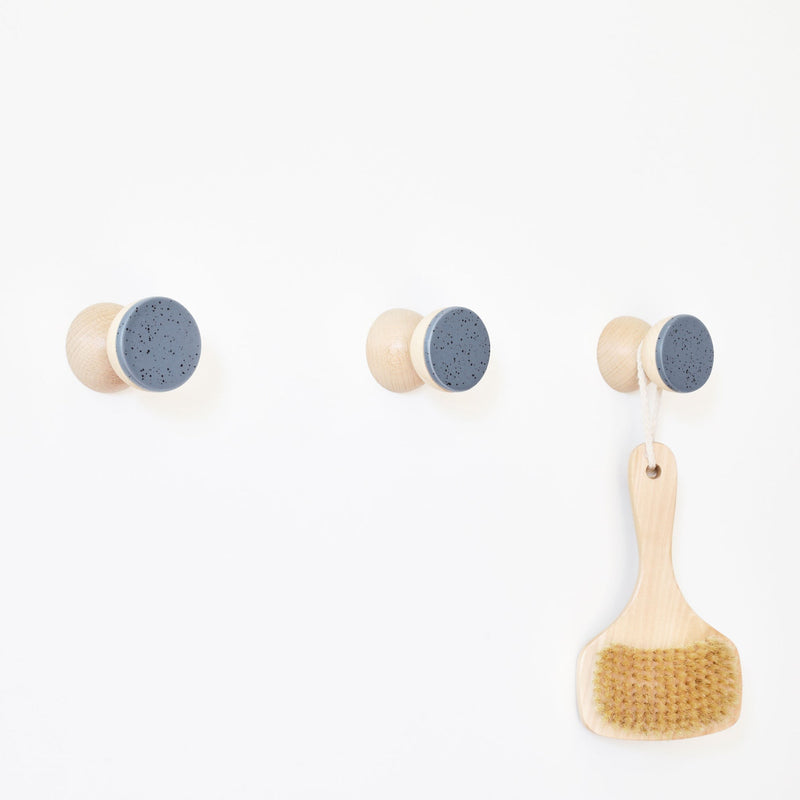 Beech Wood & Ceramic Wall Hook / Knob - Blue Black Specks