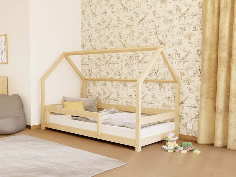 LUCKY House Bed with Side Roof and Front Safety Rail – 80 cm Wide