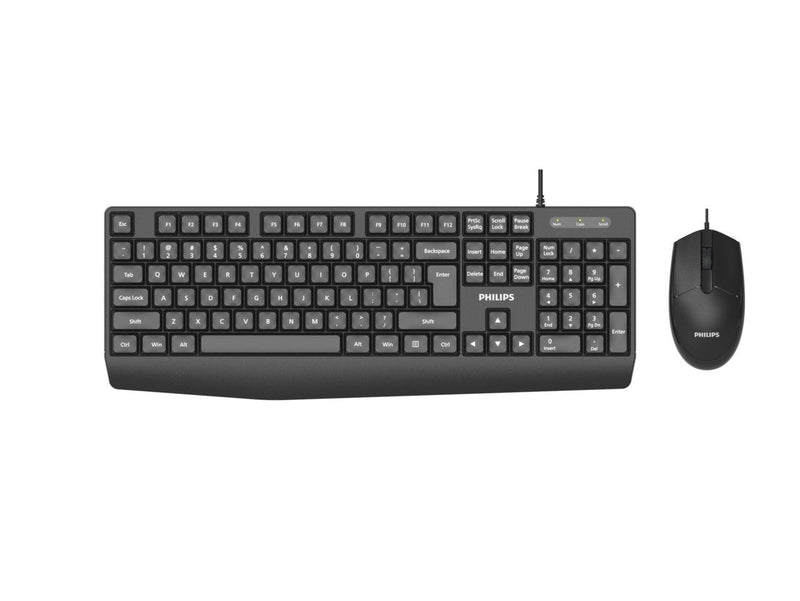 Philips Keyboard And Mouse SPT6237B USB Cable 2.0 Resistant Water 1200 DPI Black Ergonomico