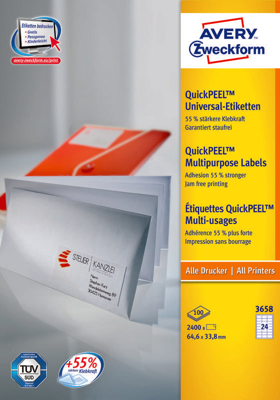 Avery 3658Z Label Self-adhesive Rectángulo White 2400 Pieces