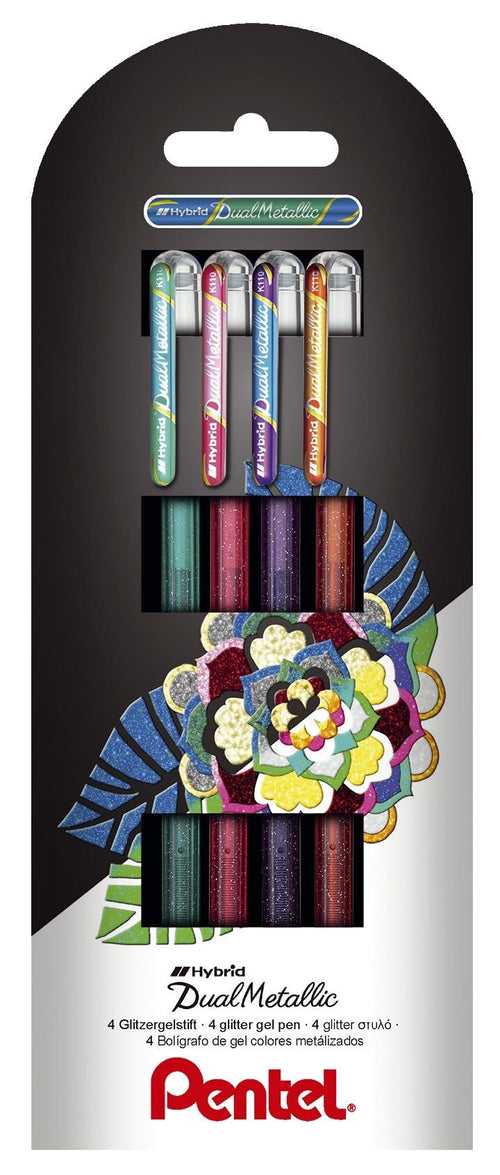 Pentel Hybrid Dual Metallic Pack 4 Pens Bola With Ink Gel Glossy - Punta 1MM - Trazo 0.5MM - Colours — image 1