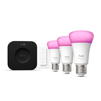 Philips Hue White And Colour Ambiance Kit Inicio: 3 Bulbs Inteligentes E27 + Regulador Intensidad + Hue Bridge — image 1