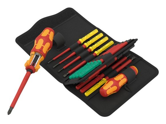 Wera Screwdriver Kraftform Kompakt Vde 17 Ra 1, 17 Pieces Red/Yellow Incl. 2 Mangos Enchufables, Hojas Interca