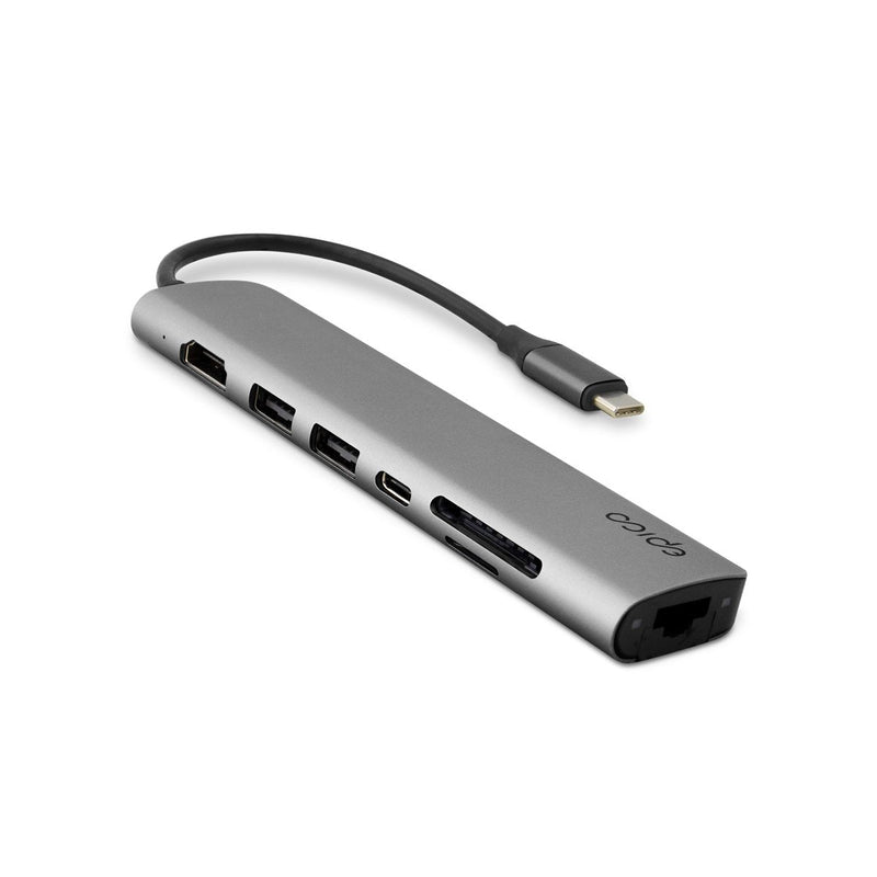 Epico Hub USB-C 7EN1 a HDMI 2USB-A Ethernet microSD USB-C - Grey Espacial