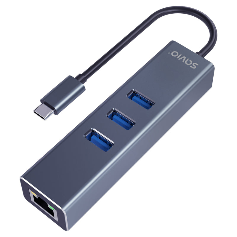 Savio AK-57 USB-C - Hub 3 X USB-A With Adapter RJ-45 Gigabit Ethernet, 5000 Mbit/S, Grey