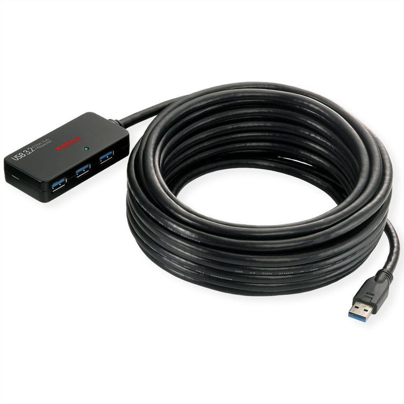 Roline USB 3.2 Gen 1 4-PORT Hub With Repeater, Black 10M