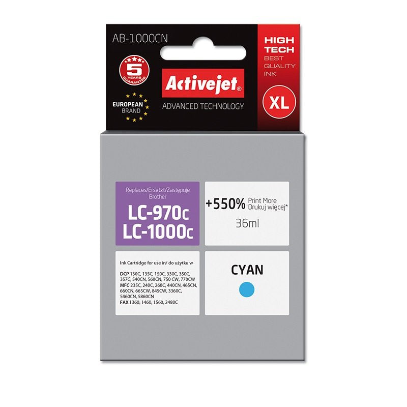 Activejet Ink Tusz AB-1000CN Cyan 35ML Brother LC1000C, LC970C