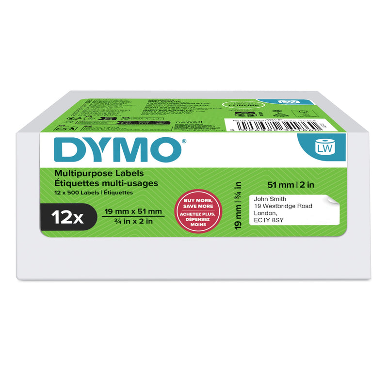 Dymo Labels Multiusos Labelwriter Genuine 19 X 51MM 12 Rolls 500 Labels Cada Uno 2234186