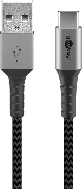 Goobay Cable USB 2.0, Connector USB-A Connector USB-C Grey/Silver 1 Tape Measure Cable Textil With Tapones Met