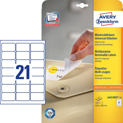 Avery Zweckform Labels L6023REV-25 White 63,5 X 38,1MM - 630 Units — image 1