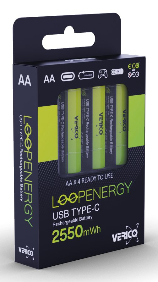 Verico Loopenergy Li-ion Battery AA2550, Usb-c, 4ER Pack Retail