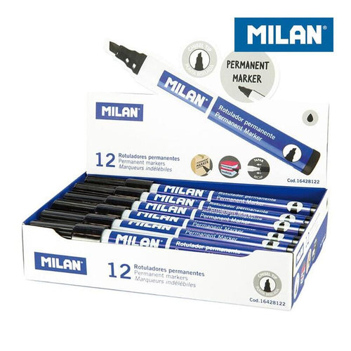 Milan Box 12 Markers Permanentes Punta Biselada Black — image 1