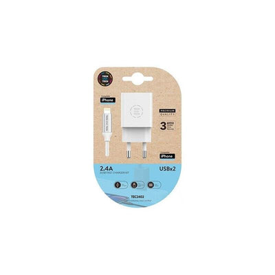 Tech One Tech Wall Charger TEC2402 2x USB + Cable Lightning 2.4A White — image 1