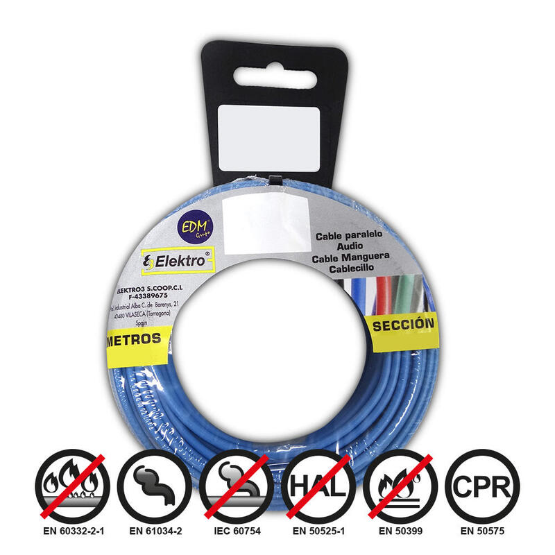 Film Roll Cablecillo Flexible 4MM Blue Libre Halógenos 15M