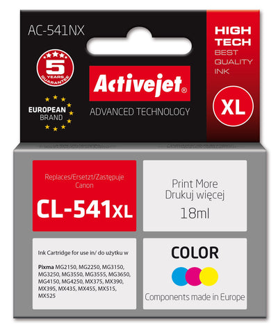 Activejet Ink Canon Spare Part Canon CL-541XL) Supreme AC-541NX, 18ML, Blue Yellow Red — image 1
