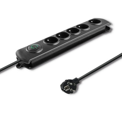 Qoltec Power Strip Protector Contra Sobretensiones 5 Plugs 3M Black — image 1