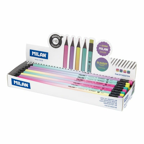 Milan Sunset Expositor With 24 Pencils Graphite Hb - Rubber Incorporada - Forma Redonda - Colours Surtidos — image 1