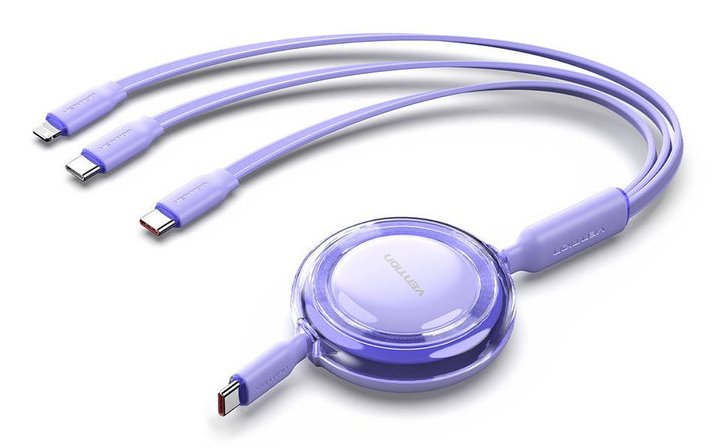 Vention USB Cable Type-c 2.0 5A Trkvbe USB Type-c Male 3x USB Type-c Male Up To 100W 480Mbps 1.1M Purple