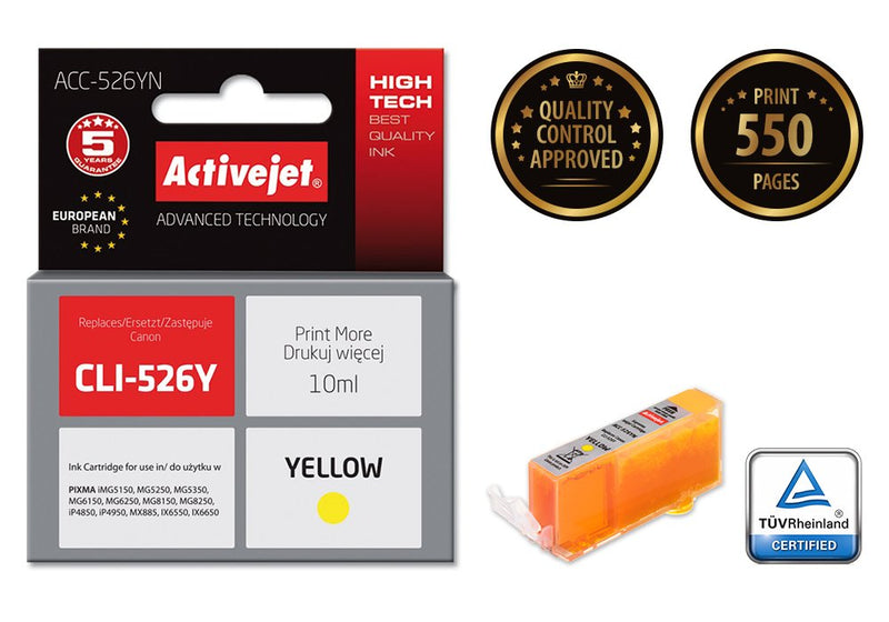 Activejet Ink ACC-526YN (reemplazo Canon CLI-526Y - Supreme - 10ML - Yellow