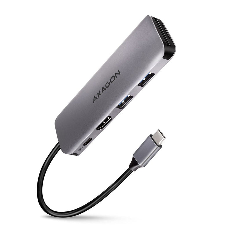 Axagon HMC-5 Usb-c-hub, 2x Usb-a, Hdmi, 2x USB-C 3.2 Gen 1, 1X Sd, 1X microSD, Silver