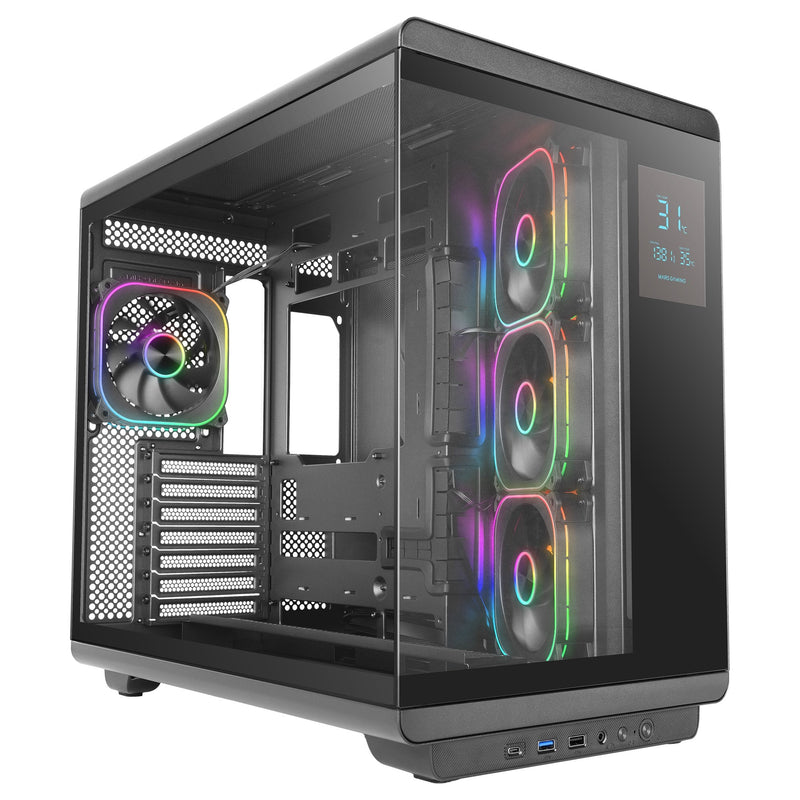 Mars Gaming PC Case ATX Mc-revmax Screen LCD 11.8 Glass Tempered 4X Fans ARGB Black