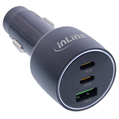 Inline USB Car Power Adapter Power Delivery, 2x USB-C + Qc Usb-a, Black — image 1