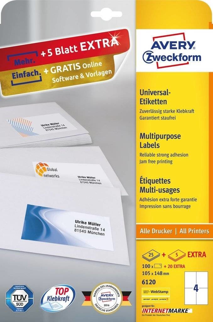 Avery Zweckform Labels 6120 White 105,0 X 148,0MM