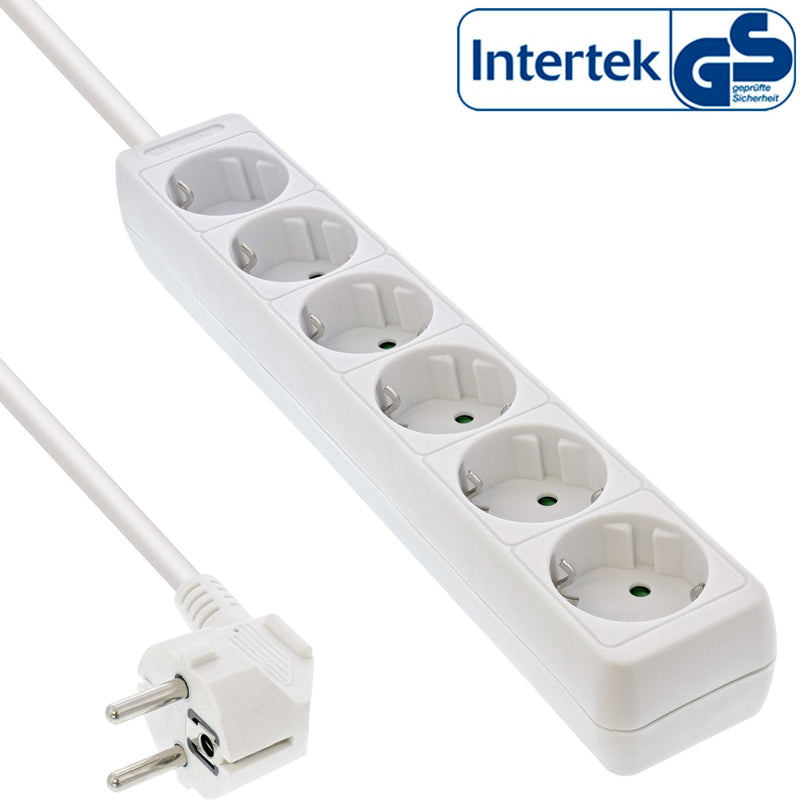 Inline Power Strip 6 Sockets 6X Type F With Security Children White 3M