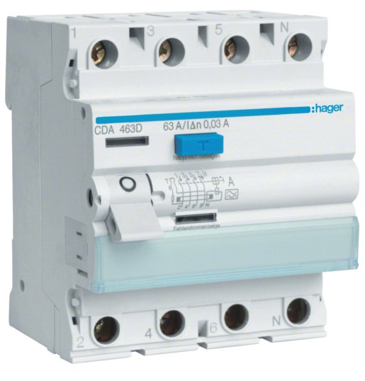 Hager Fi-interruptor 4POLOS 6KA 63A CDA463D ** 30MA Type a