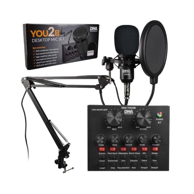 Dna YOU2B - Kit Podcasts Microphone Interfaz Audio, Tripod