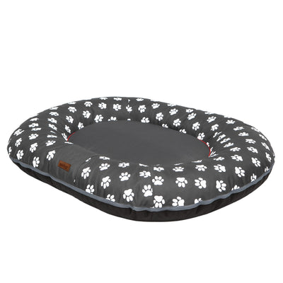 Oval Dog Basket Bed – Multicolour Grey Paw, L