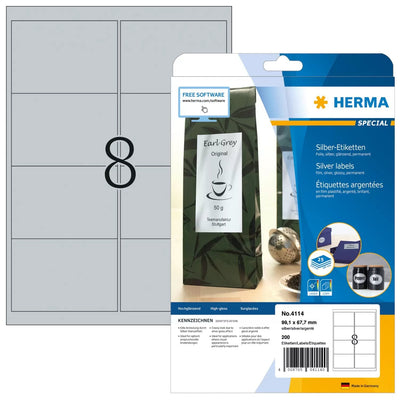Herma Labels A4 Silver 99,1X67,7MM Film Glossy 200 Pieces — image 1