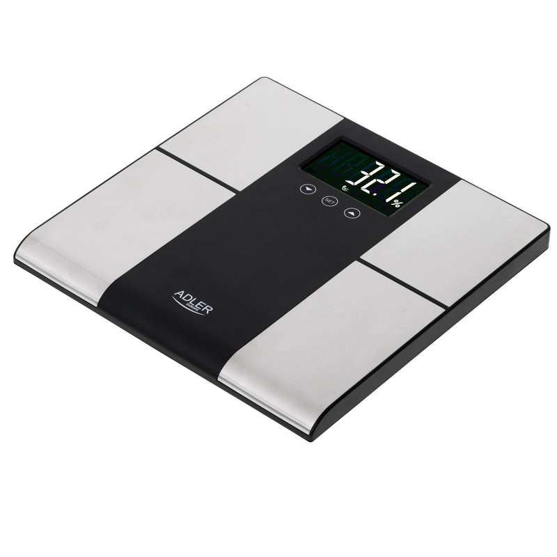 Adler Scale Bathroom Ad 8165 With Analizador, Weight Máximo 225KG, Steel Inoxidable Black