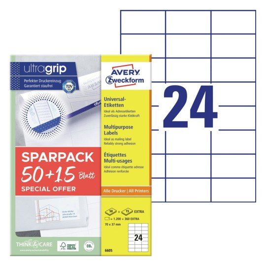 Avery Zweckform Labels 6605 White 70,0 X 37,0MM