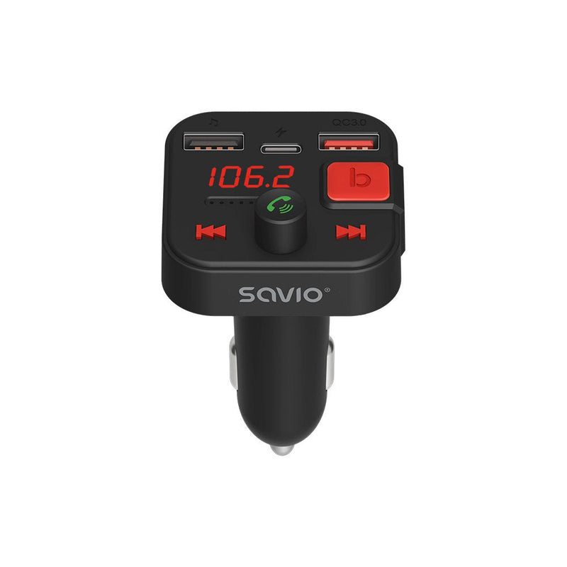 Savio Transmisor Fm , Bluetooth 5.3, Charger Qc 3.0, Screen Led, Bass Boost, TR-15, Black