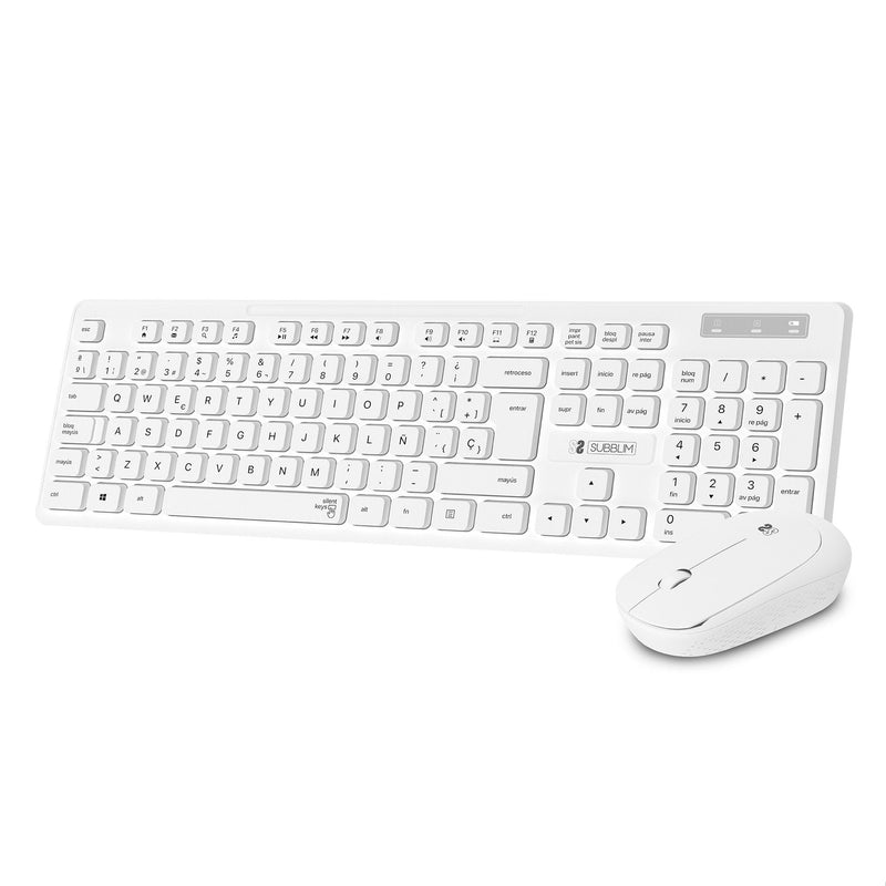 Subblim Keyboard + Mouse Business Slim Quiet Wireless White Spanish