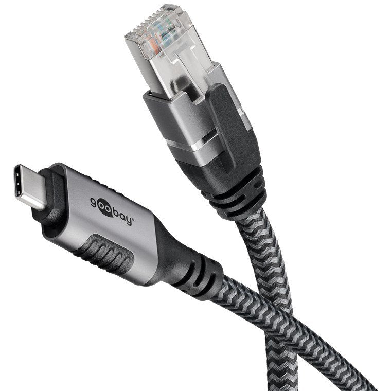 Goobay Cable Ethernet USB-C 3.2 GEN2 Male RJ-45 Male Adapter LAN Black/Silver 3 Metres Cover Textil Trenzada 7