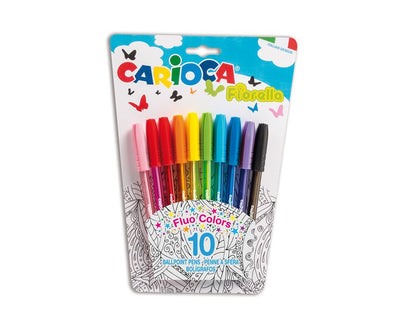 Carioca Fiorella Pack 10 Pens - Punta Esfera - Body Transparent Fluo - Punta Ø 1MM - Escritura Glossy — image 1
