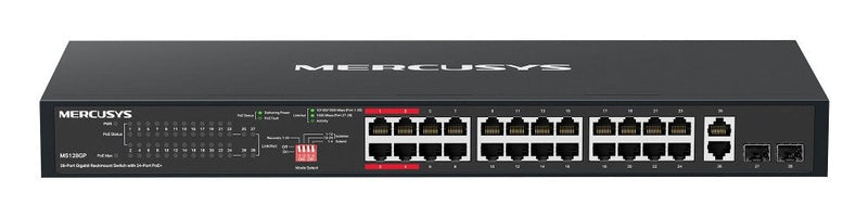 Mercusys Switch PoE + No Gestionable MS128GP 28P 28x RJ45 1GB 24XPOE + 2XSFP GB 295W 250M