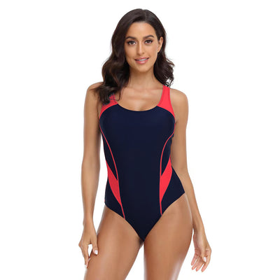 Womens Fashionable Sporty Color-Block Triangle One-Piece Swimsuit