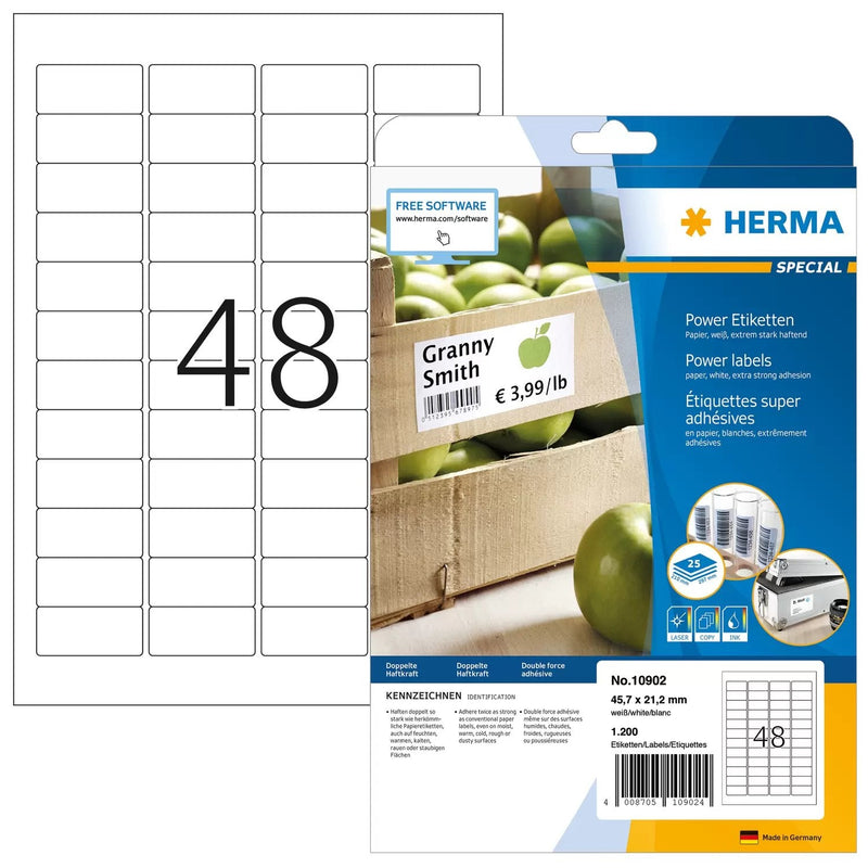 Herma Labels A4 White 45,7X21,2MM Extremadamente Adhesivas 1200 Units
