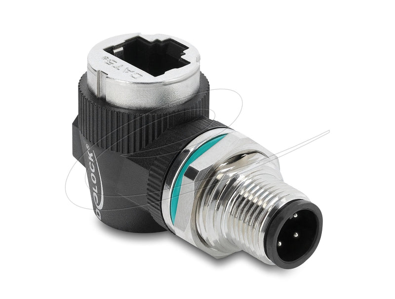 Delock M12 Adapter D-kodiert 4 Pin Connector Male a RJ45 Connector Female Assembly Round 90° Angulado