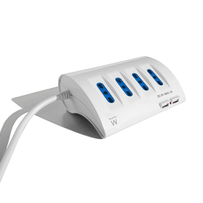 Ewent Power Strip With 6 Sockets - 4 Sockets L + 2 Socket L/F (schuko) - 2x USB-A - Protection Kids - Plug Ita — image 1