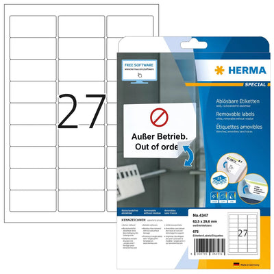 Herma Labels A4 White 63,5X29,6MM Paper Removible 675 Units — image 1
